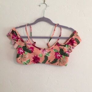 Tori Praver Swimwear Bikini Top Medium Peach Pink Flower